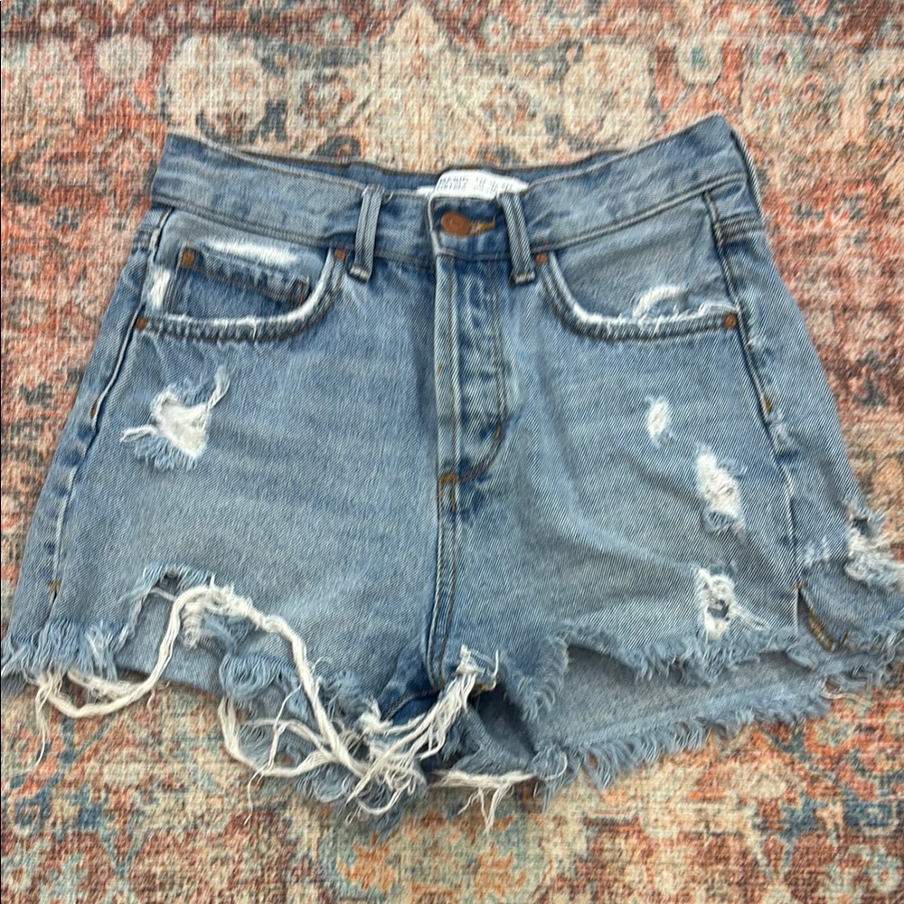 Zara Blue Jean Shorts with Distressed Frayed Hem